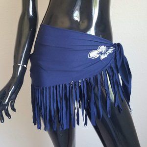 Navy Blue Fringe Swim Cover Up